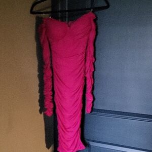 AKIRA Fuchsia Long Sleeve Ruched Dress